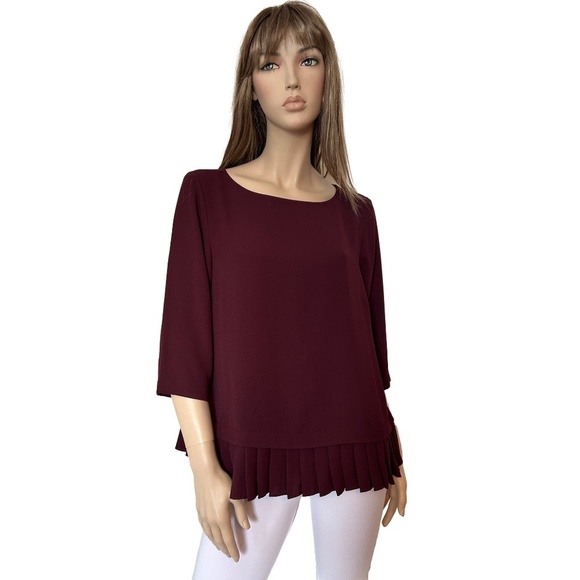 J. Jill Blouse Top Shirt Tunic Pinot Colour Versatile ¾ Sleeve Pleated Flounce - Picture 2 of 11